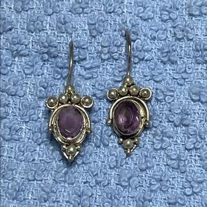 Vintage Sterling Silver Purple Stone Wire Earrings